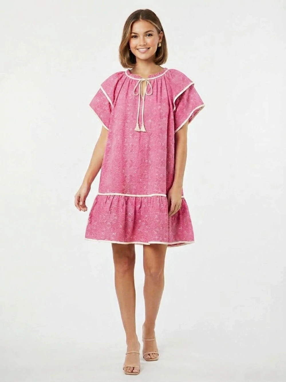 Umgee Mini Dress in Pink Size 2XL NWT Boutique 100% Cotton 100% Polyester Lining